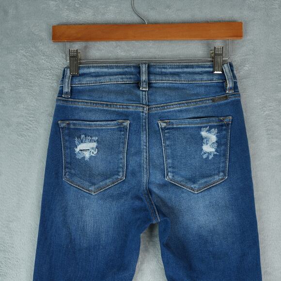 KanCan Skinny Jeans Womens 25 Blue High Rise Medium Backed Destructed Distressed - Picture 4 of 11